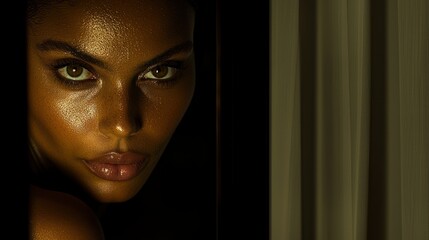 An intimate portrait of a woman with prominent facial features