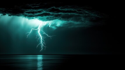 Lightning strikes the sea during a dramatic and stormy night