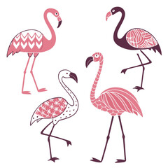 Obraz premium A vibrant vector illustration of two pink flamingos in nature, perfect for any tropical wildlife design