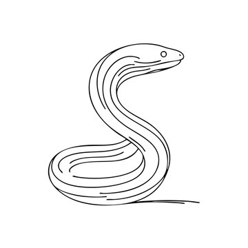 Line art of a snake in a minimalist style in black and white for logo or design use