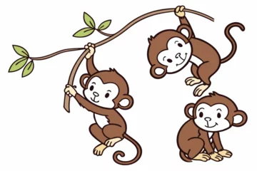 Fotobehang Cute baby animal cartoon characters, including a funny dog, cat, and bear, illustrate a playful jungle safari scene with trees © AL AMIN