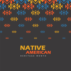 Native American Heritage Month in November. American Indian culture. Geometric ethnic pattern. Design for background, wallpaper, fabric, clothing, scarf. Boho motifs.