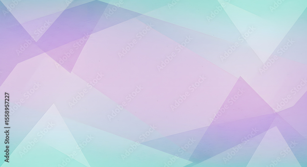 Poster abstract geometric design with overlapping translucent shapes, soft pastel colors.