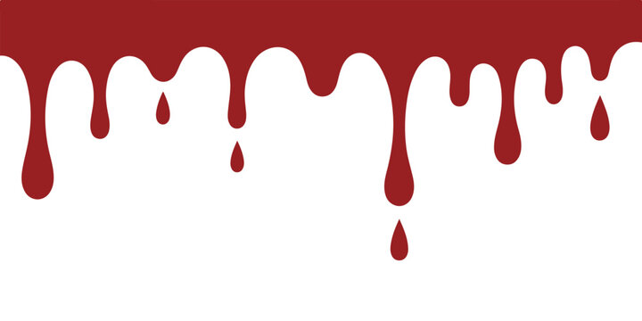 Red blood dripping down, isolated on white background in a graphic design