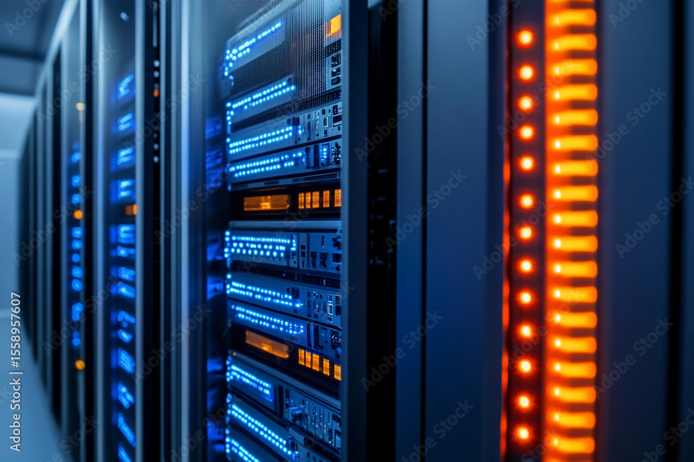 Poster high-quality view of contemporary data servers in a facility generative ai