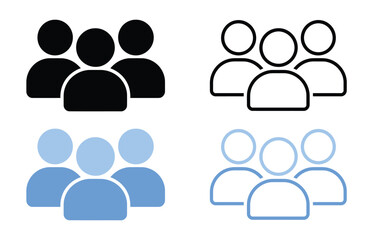group of people icons in black and blue isolated on white background. team icon vector
