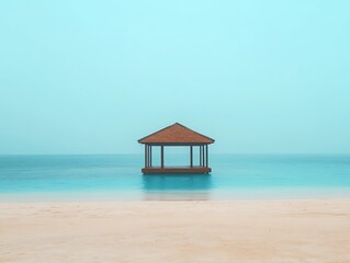Fototapeta premium Tropical gazebo on a serene beach in turquoise water