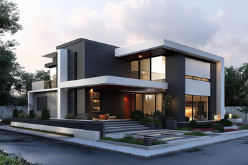 Modern contemporary house with sleek architectural design Generative AI