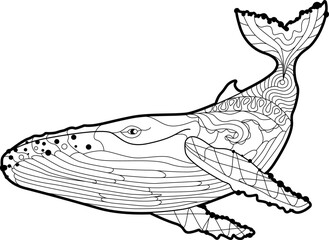 Swimming whale for anti stress Coloring Page.