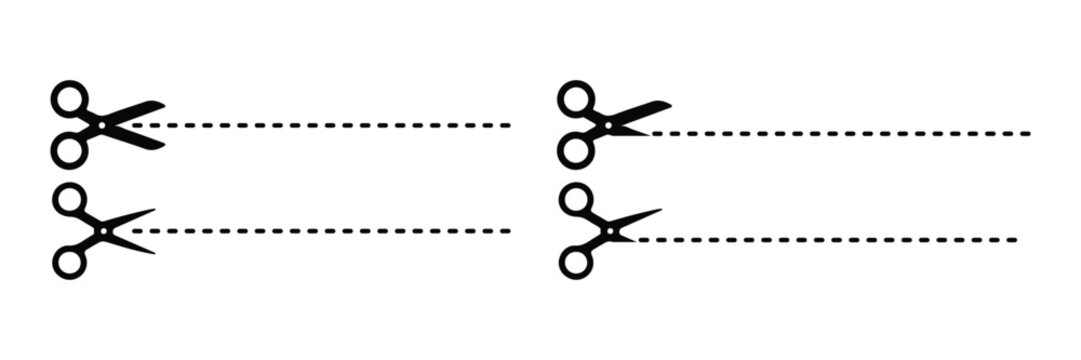 Scissors cutting dotted lines isolated on white background, coupon concept