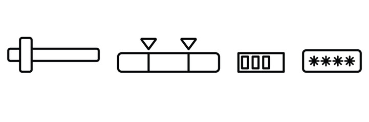 Form interface slider toggle input password selection dropdown progress bar UI UX interactive icons vector illustration set. © suman