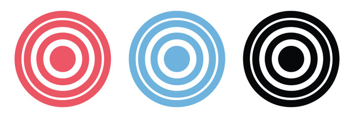 Three concentric circle targets in red, blue, and black isolated on white