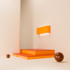 3D geometric abstract scene with orange shapes and minimal composition