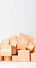 E-commerce logistics with cardboard boxes and delivery location icons