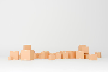 E-commerce logistics with cardboard boxes and delivery location icons