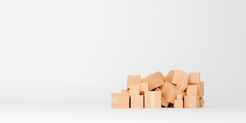 E-commerce logistics with cardboard boxes and delivery location icons
