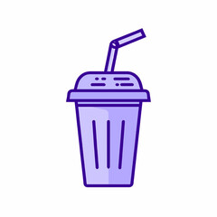 a purple drink cup vector with lid and straw on white background