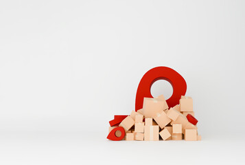 E-commerce logistics with cardboard boxes and delivery location icons