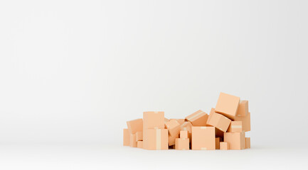 E-commerce logistics with cardboard boxes and delivery location icons