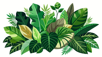 A vibrant collection of diverse tropical leaves in various shades of green and yellow © skcpdesign