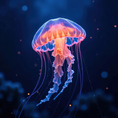 Naklejka premium Bioluminescent jellyfish in dark ocean environment