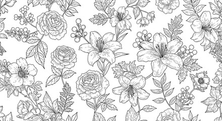 Floral pattern vector illustration for design projects in line art style