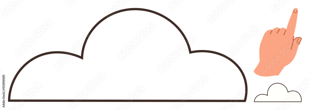 Poster hand pointing to a large outlined cloud with a smaller cloud, symbolizing storage, networking, innov