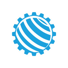 Blue gear with white curved stripes wheel