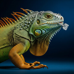Fototapeta premium iguana with luxurious emerald cut diamond ring 