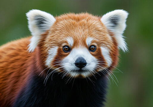 Close-up of an adorable red panda with reddish-brown fur, white muzzle, and dark eyes
