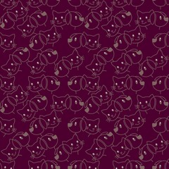 seamless pattern of cats and dogs doodle with purple background