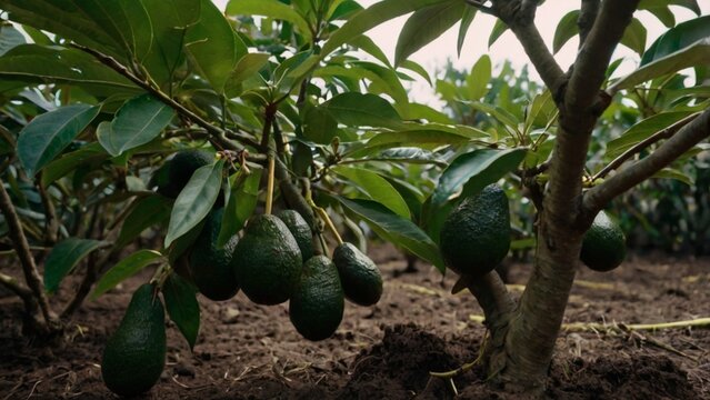 closer look of fresh avocados on the tree. - Powered by Adobe