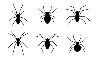 Set of spider silhouettes. Halloween decor. Vector illustration.