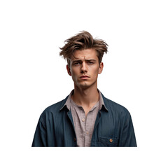 Pensive Young Man with Messy Hair, Studio Portrait