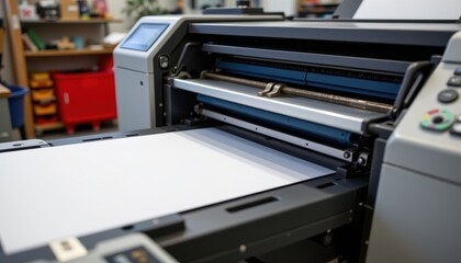 High Resolution Large Format Printer Printing White Paper Close Up