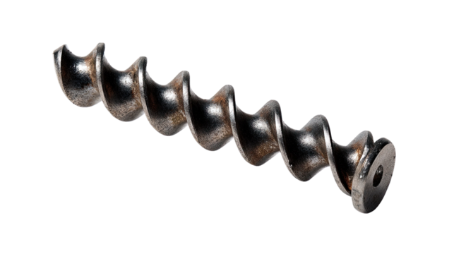 Metal Screw Auger: Close-up view of a metallic screw auger, showcasing its intricate helical design and industrial texture.