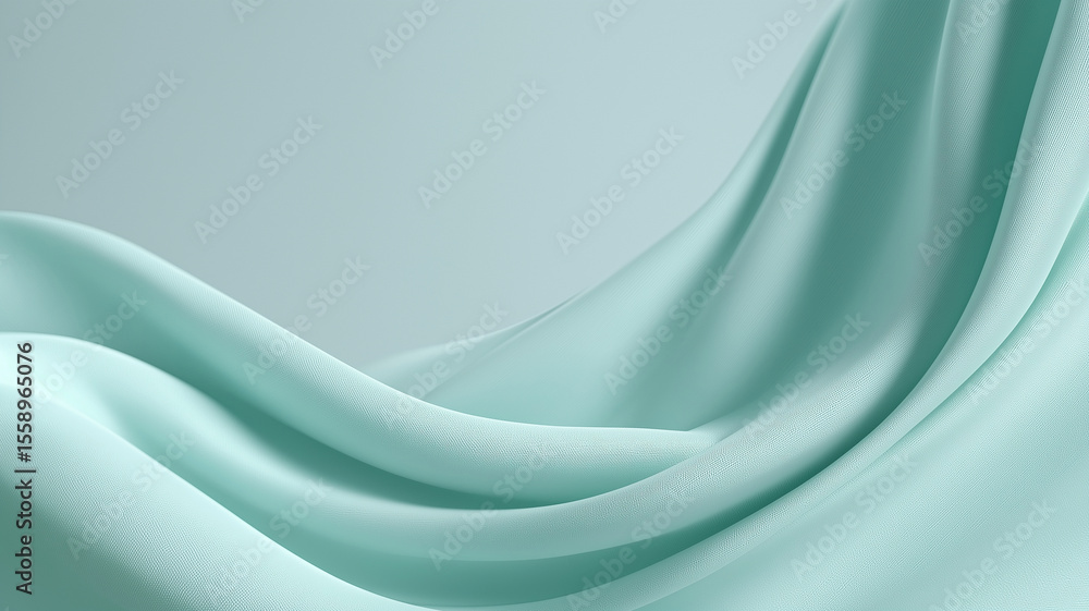 Poster Smooth pastel mint green fabric flowing gracefully, creating serene and elegant minimalistic background. soft texture and gentle folds evoke sense of calm and sophistication