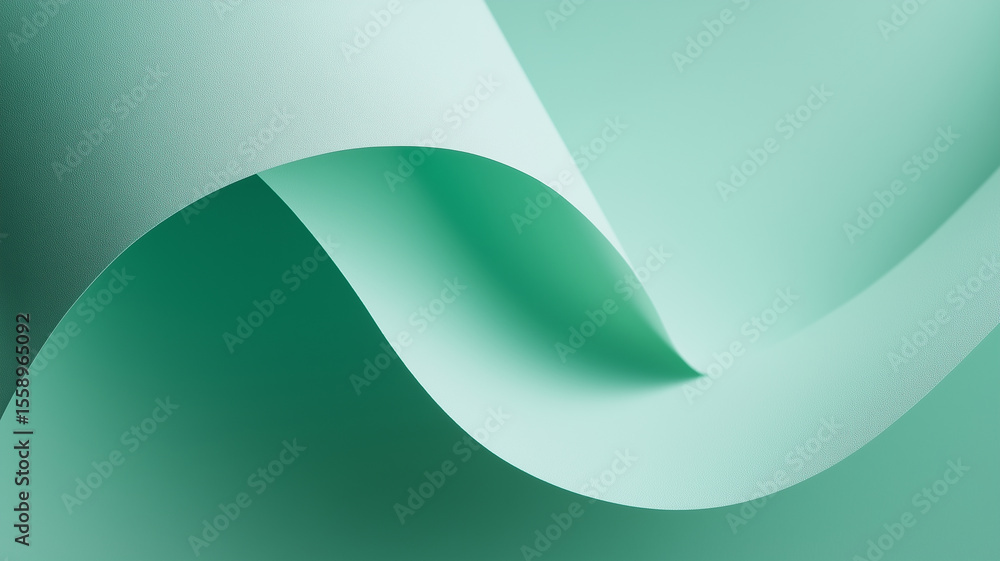 Aufkleber Smooth pastel mint green background with flowing curves creates minimal and calming visual effect. soft tones and gentle waves evoke sense of tranquility and simplicity