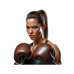 Determined Female Boxer Ready to Fight, Strong Woman in Boxing Gloves