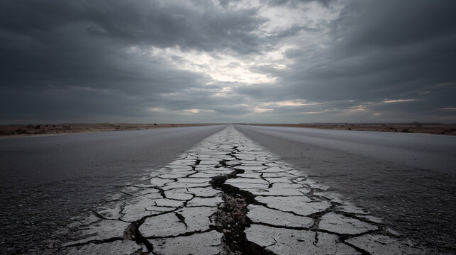 Road, a destroyed highway, symbolizing devastation, desert, drought