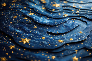 Blue fabric with gold stars.