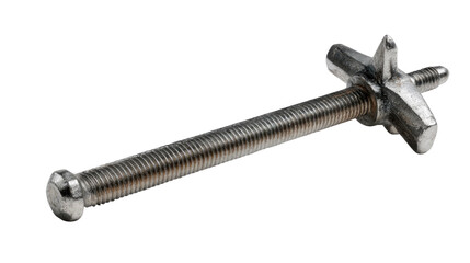 Metal Toggle Bolt: A sturdy, silver metal toggle bolt with a threaded shaft and a star-shaped toggle. Ideal for fastening materials in hollow structures.