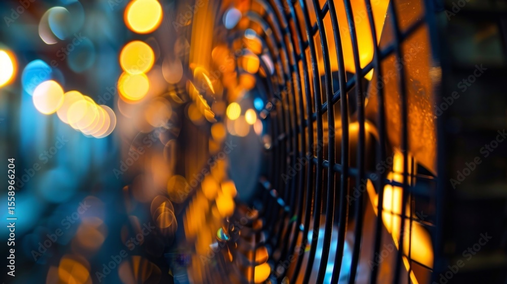 Poster a closeup of a cooling fan working overtime to combat the excessive heat generated by nonstop mining