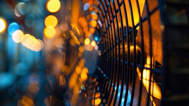 A closeup of a cooling fan working overtime to combat the excessive heat generated by nonstop mining operations.
