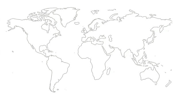 Fototapeta Outline of the world map shows continents and oceans for geography and travel concepts with simple design.