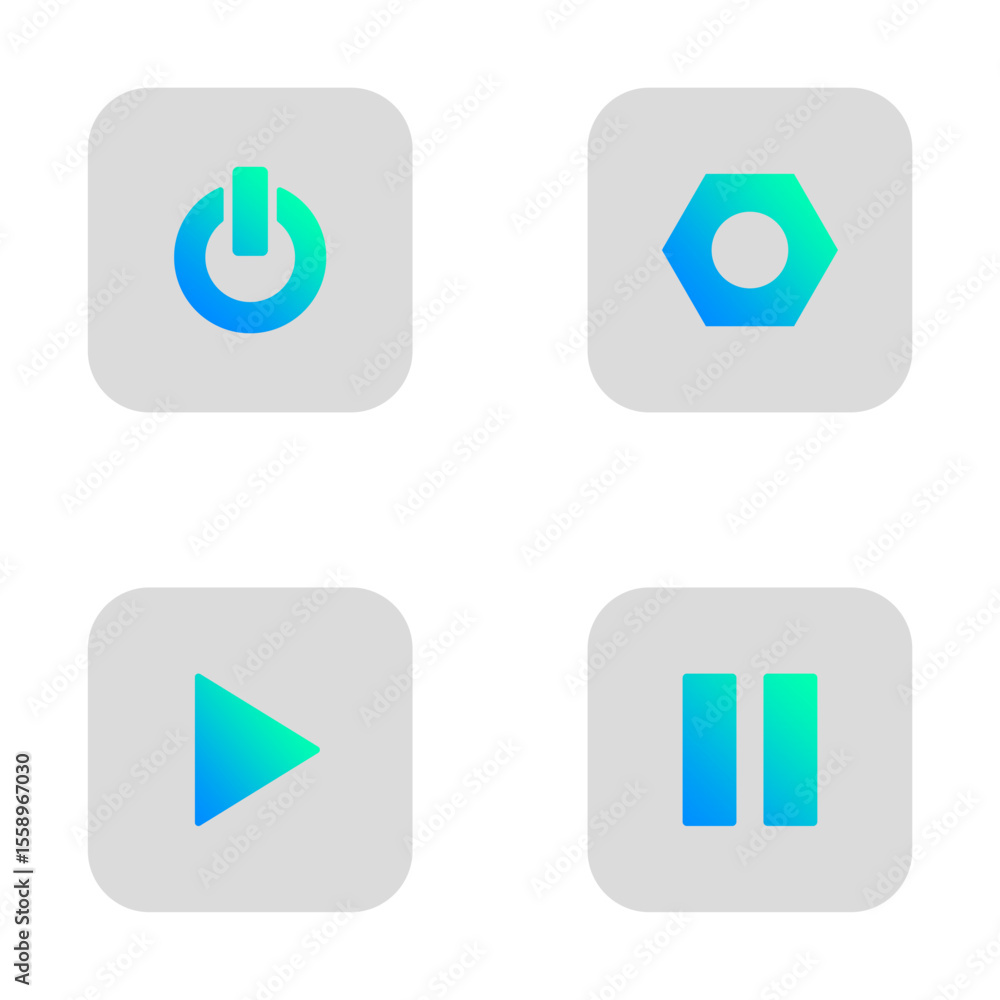 Poster vector set of power, settings, play and pause button icons on transparent background