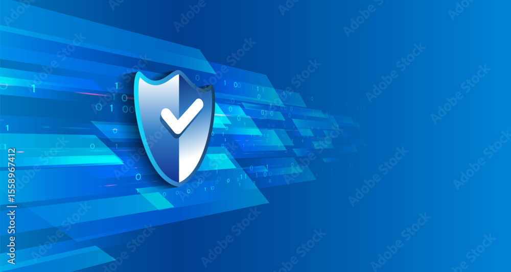 Aufkleber digital shield on a blue background with stripes and binary symbols, symbolizing cybersecurity, data