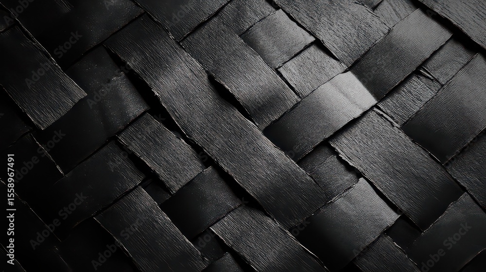 Poster close up of a black woven texture with interlaced bands creating an abstract pattern design element
