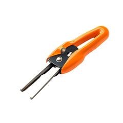 Obraz premium Orange handled shears metal cutting tool isolated on black background