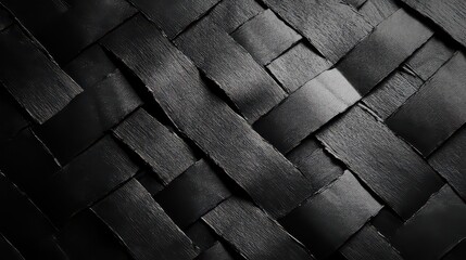 Close up of a black woven texture with interlaced bands creating an abstract pattern design element